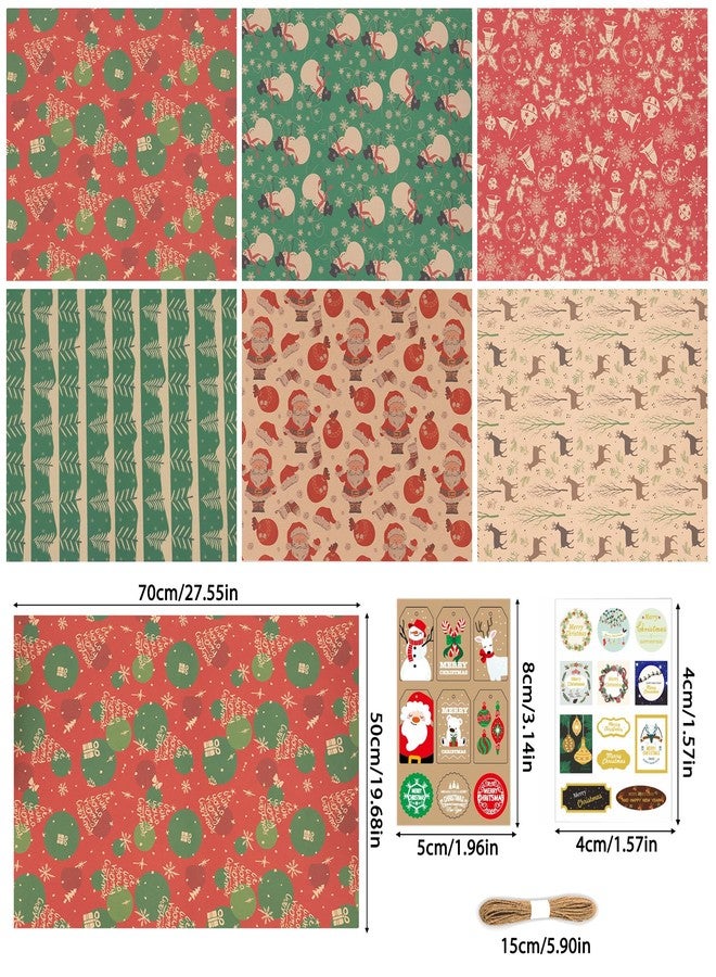 Rancco Christmas Wrapping Paper, 6 Sheet Wrapping Paper Set with Santa Claus, Snowmen, Reindeer, Christmas Paper for Xmas Winter Holiday New Year Party Decoration, 27.5x19.7inch - Image 2